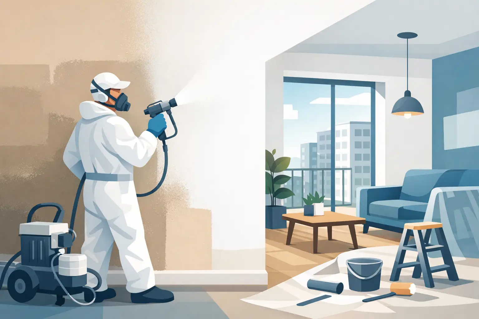 Latex spuiten bij appartement renovatie