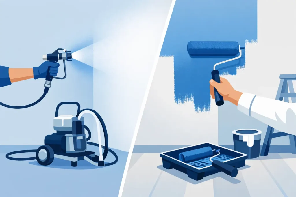 Airless verfspuiten versus rollen vergelijken