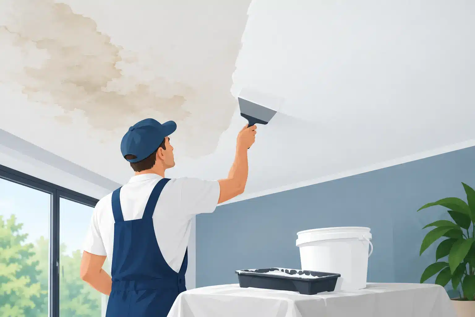 Vochtschade plafond afwerken zonder strepen